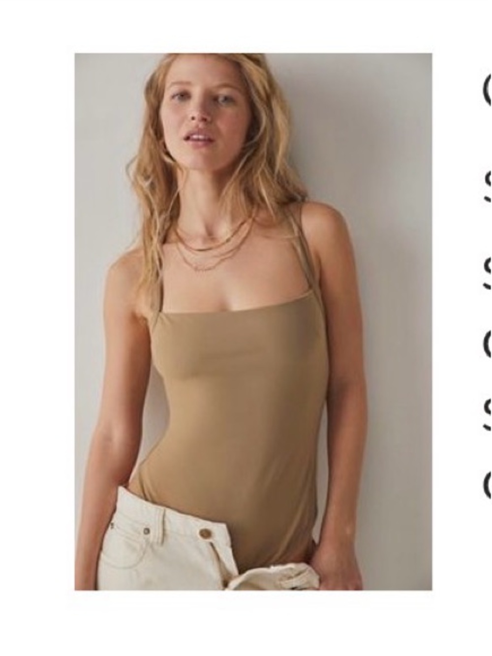 Free People Square Neck Tank Bodysuit in Tan